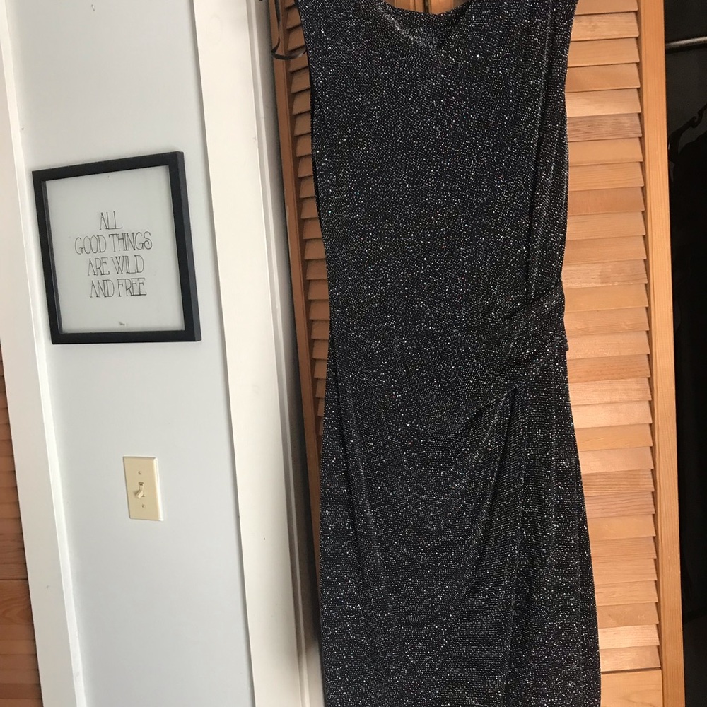 JH evenings sleeveless Elegant Black Glitter Dress,ruched on the side, sz 12/14 - Picture 3 of 4